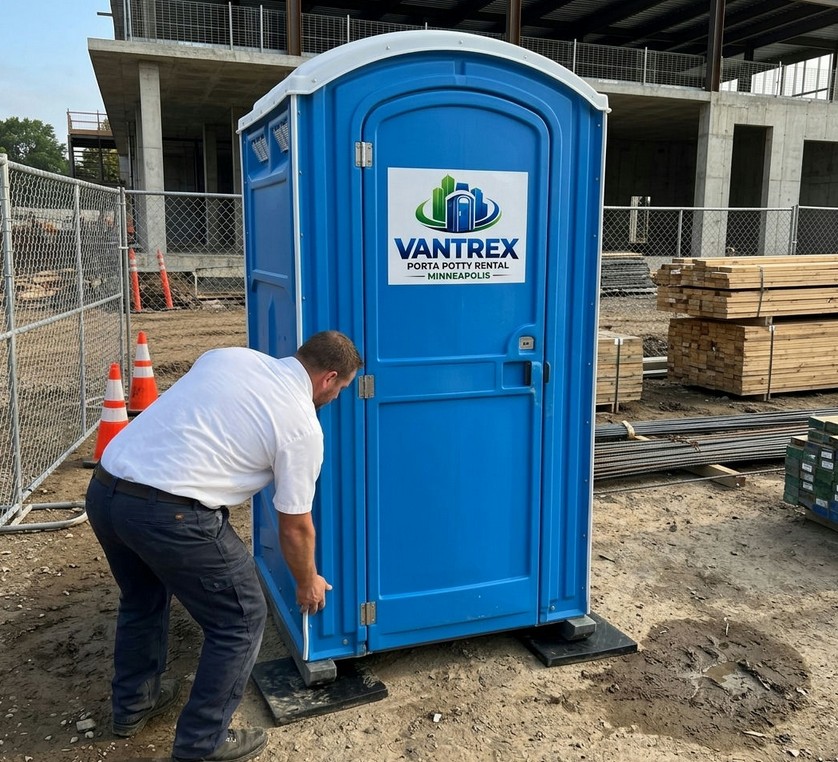 Portable toilet setup at a Minneapolis construction site